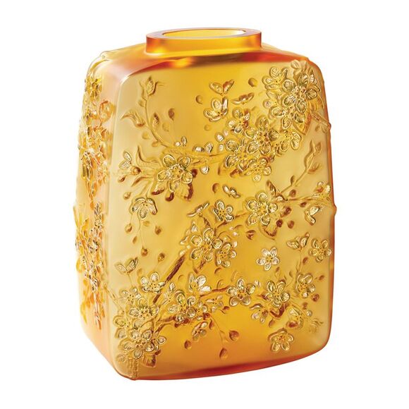 Lalique Fleurs De Cerisier Vase Amber Gold- Limited Edition - NIB $18800